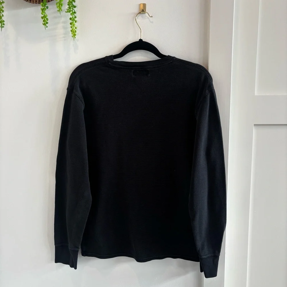 Polo Ralph Lauren Waffle Weave Men's Long Sleeve Black Shirt 100% Cotton Size L